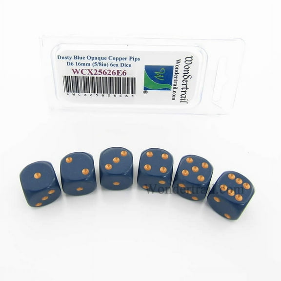 Dusty Blue Opaque Dice with Copper Pips D6 16mm (5/8in) Pack of 6 Wondertrail