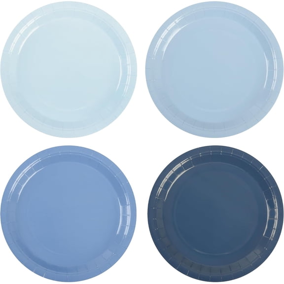Dusty Blue Paper Plates Hanukkah Gradient Blue Party Plate 9 Inch Disposable Round Dinner Dessert Plates for Father’s Day Wedding Baby Bridal Shower Party Supplies Tableware Decor
