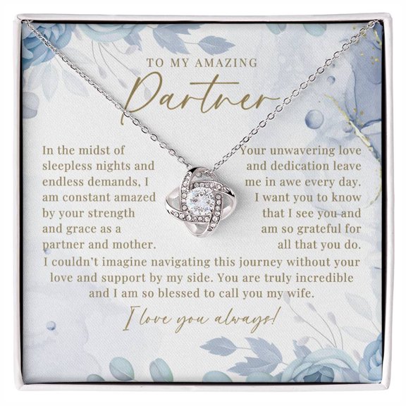 Dusty Blue Partner & Mother Necklace Love Knot Necklace Standard Box
