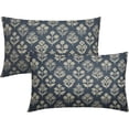 thumbnail image 1 of Dusty Blue Pillow Covers 12x20 Inch Set of 2, Cream Floral Block Print Pattern Lumbar Decorative Throw Pillowcases Outdoor Farmhouse Rectangle Cushion Covers Spring Summer Sofa Couch Bed Decor, 1 of 6