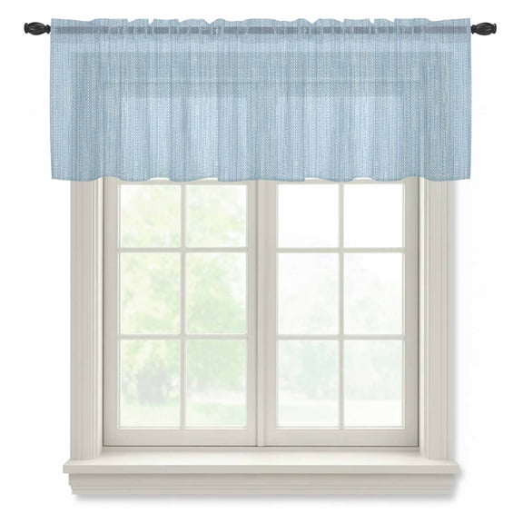 Dusty Blue Sheer Curtains Valances for Windows Boho Modern Simple Vertical Lines Pattern Chiffon Kitchen Valances for Cafe, Voile Window Treatments Curtains for Living Room Bedroom, 60"x18"