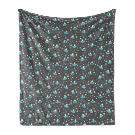 Dusty Blue Soft Flannel Fleece Throw Blanket, Space Cat Astronauts and Solar System Elements Funky Toddler Pattern, Cozy Plush for Indoor and Outdoor Use, 70" x 90", Grey and Multicolor, by Ambesonne