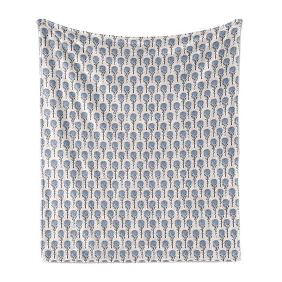 Dusty Blue Soft Flannel Fleece Throw Blanket, Vintage Hand Drawn Protea Flowers Nature Theme, Cozy Plush for Indoor and Outdoor Use, 50" x 60", Ivory Blue Grey, by Ambesonne