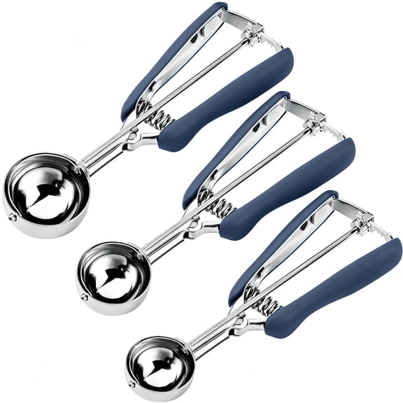 Dusty Blue Stainless Steel Kitchen Scoop Set, 3 Piece for Baking and Food Portioning