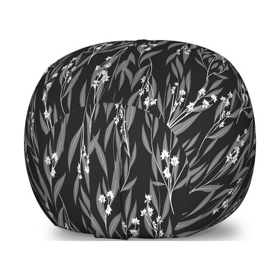 Dusty Blue Storage Toy Bag Chair, Monochrome Leaves Branches and Flowers Old Fashioned Garden Art, Stuffed Animal Organizer Washable Bag, Small Size, Dark Grey Dimgray, by Ambesonne