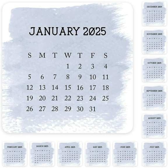 Dusty Blue Watercolor Small Month Planner Labels Mini Square 24 for 2025 12 for 2026 Calendar 4 Note Pack
