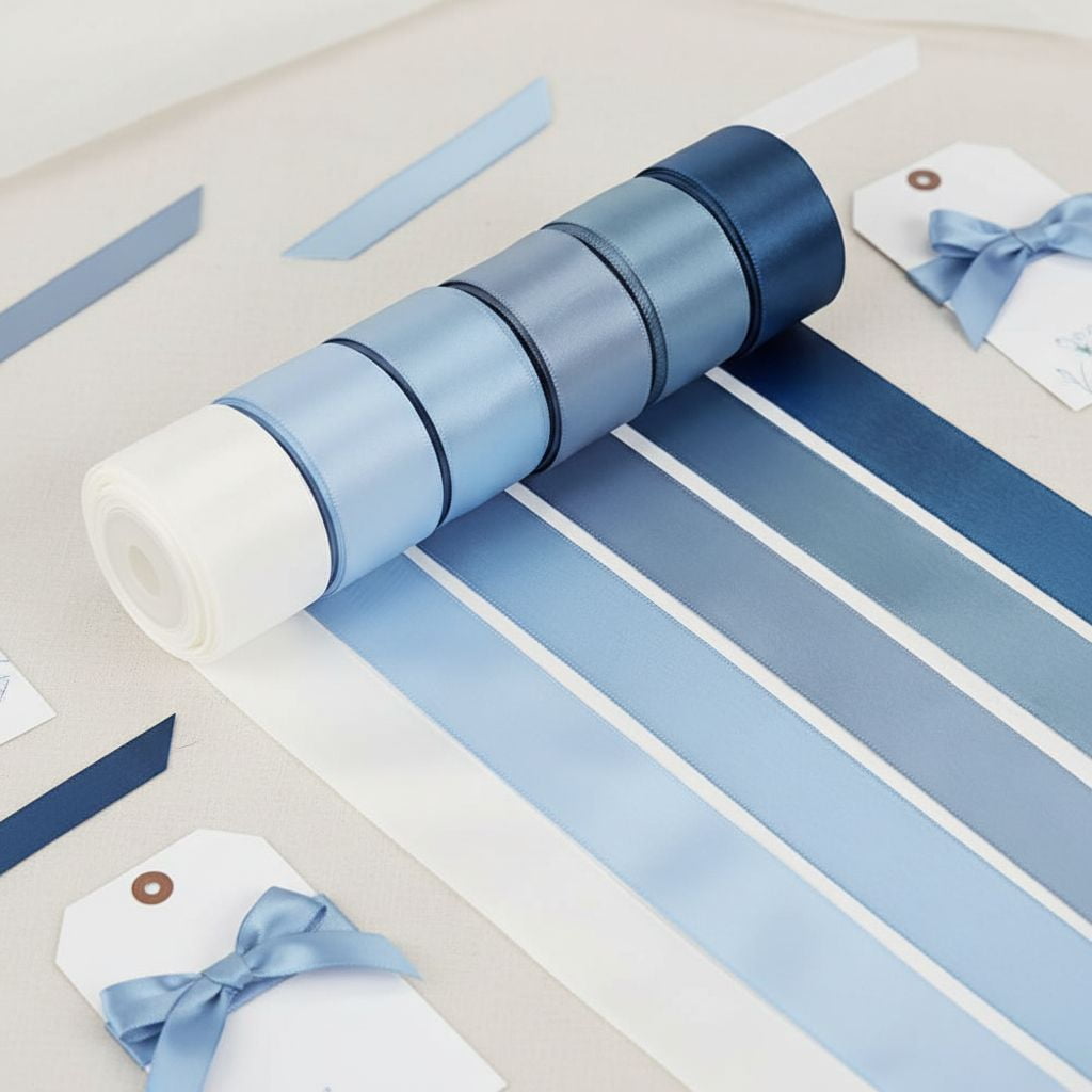 Dusty Blue Wedding Ribbon Double-Faced Satin Ribbon Assortment 1