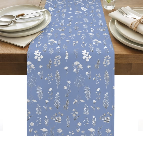 Dusty Blue Wildflowers Table Runner Farmhouse Botanical Garden Floral Tablerunners 13 x 36 Inch, Table Decorations Tabletop Scarf for Summer Gathering Holiday Farmhouse Kitchen Dining Decor