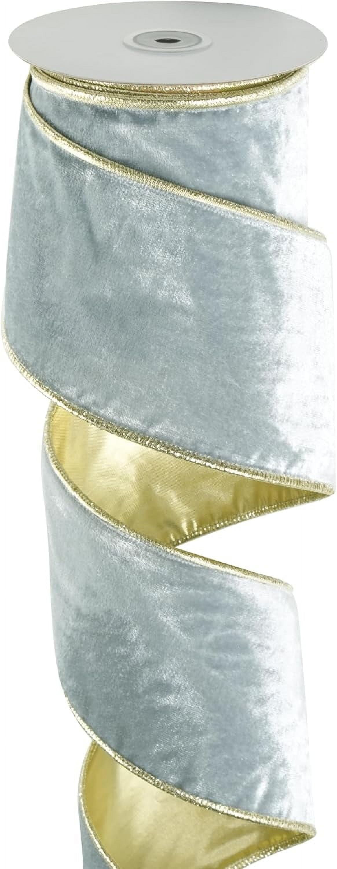 Dusty Blue Wired Ribbon 4 Inch x 10 Yards Blue Velvet Ribbon with Gold Backside, Blue and Gold Wired for Christmas Tree Decorations,Large Bows Making, Wreaths and Garlands, Home Decor