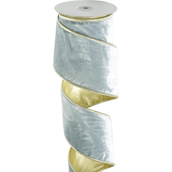 Dusty Blue Wired Ribbon 4 Inch x 10 Yards Velvet Material with Gold Backside for Christmas Tree Decorations Large Bows Making Wreaths Garlands Home Holiday Craft Projects
