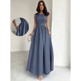thumbnail image 1 of Dusty Blue Womens Sleeveless A-Line Maxi Dress, Fitted Waist, Elegant Formal Gown For Events, 1 of 6