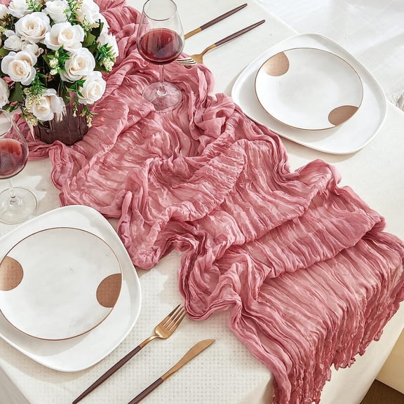 Dusty Blush Cheesecloth Table Runner 10ft Wide Gauze Boho Wedding Table Decoration