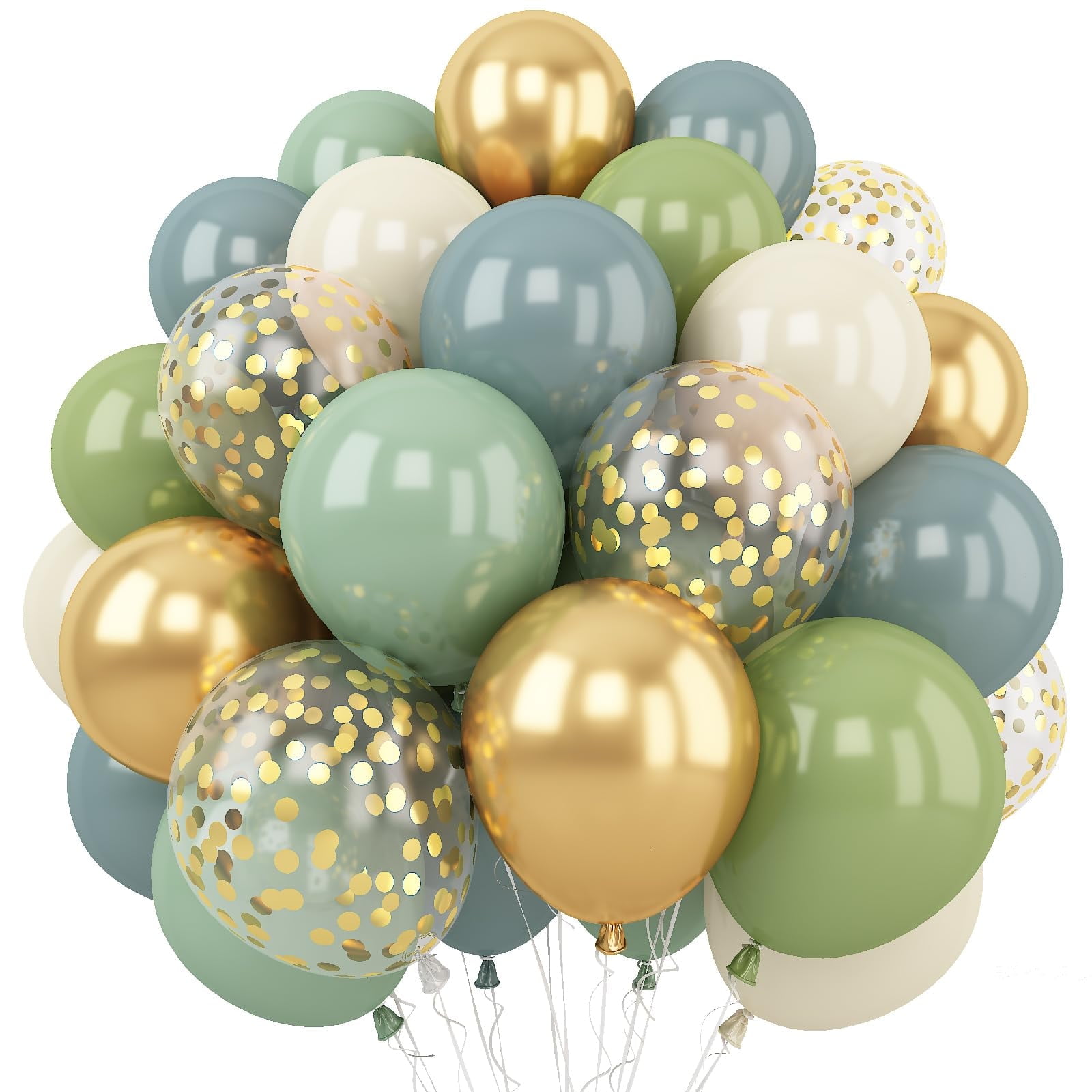 Dusty Green Blue Balloon, 60 Packs 12 Inch Sage Green Balloon with Haze Fog Blue Sand White and Gold Balloons for Jungle Safari Neutral Boho Birthday Baby Shower Party Decorations