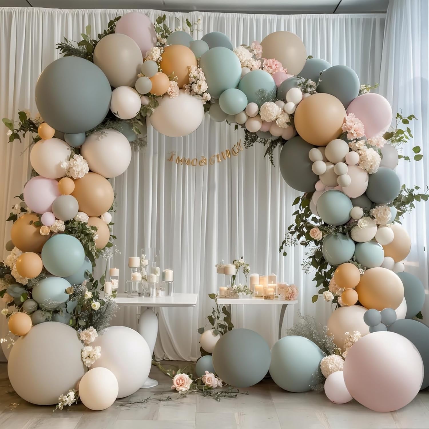 Dusty Green White Pink Balloons Arch Kit, Double Stuffed Pastel Balloon Arch Dark Light Green Pink Nude White Sand Brown Balloons for Gender Reveal Woodland Wedding Birthday Party Decoration
