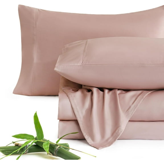 Dusty Pink 100% Viscose Derived from Bamboo Sheet Set Queen, Cooling Sheets for Hot Sleepers, Soft Silky Breathable Bed Sheets Extra Deep Pocket