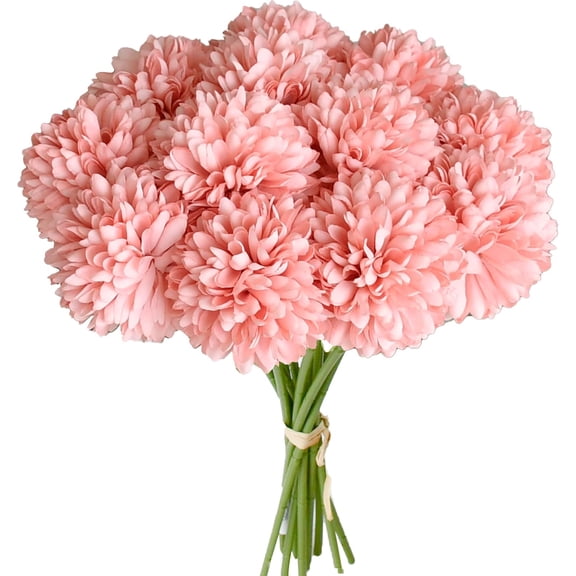 Dusty Pink Artificial Ball Chrysanthemum 12 Stems Faux Flowers with Bendable Stems for DIY Wedding Centerpiece Fall Decor Home Arrangements
