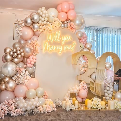 Dusty Pink Balloon Arch Kit Boho Blush Pink Champagne Gold Double Stuffed Sand White Latex Balloons Garland for Girls Women Bridal Baby Shower Retro Neutral Engagement Birthday Party Decor