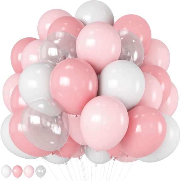 Dusty Pink Balloons 12 Inch Blush Pastel Light Baby Pink and White Latex Party Balloon with Clear Balloons for Women Girls Birthday Wedding Baby Bridal Shower Anniversary Party Decoration
