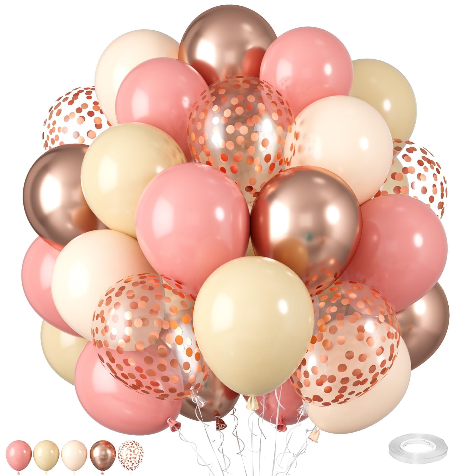 Dusty Pink Balloons, 12 Inch Blush Pink Balloons Retro Pink Metallic Chrome Rose Gold White Sand Nude Balloons for Bridal Baby Shower Girls Boho Birthday Wedding Decorations Supplies