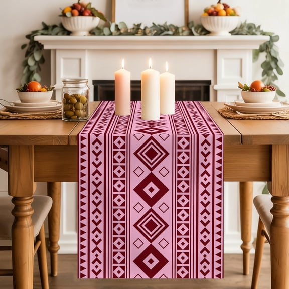 Dusty Pink Boho Dining Table Runner, Moroccan Geometric Striped Folk Modern Farm Washable Table Runners Kitchen Coffee Table Center Decor for Home Party Holiday Wedding 13 x 70 Inches