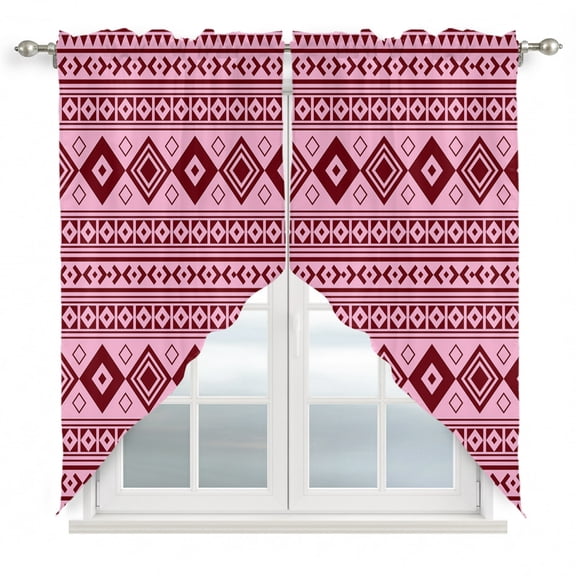 Dusty Pink Boho Swag Valances for Windows 2 Pack Moroccan Geometric Striped Folk Modern Farm Swag Kitchen Curtains 36 Inches Long Rod Pocket Short Window Treatment for Kitchen Bathroom 28"x36"