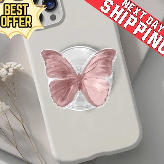 Dusty Pink Butterfly Phone Grip, Aesthetic Coquette MagSafe Pop Socket, Cute Whimsical Garden Gift, Realistic Butterfly Wing Mobile Stand