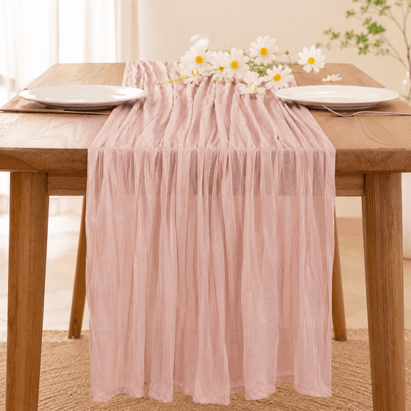 Dusty Pink Cheesecloth Table Runner, 35 x 120 In Gauze Table Runner for Wedding, Tea Party, Baby Shower, Birthday and Home Decor