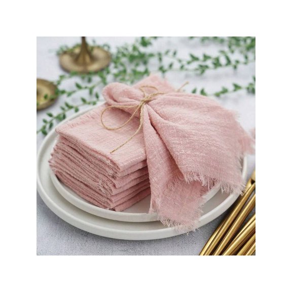 Dusty Pink Linen-Style Frayed Edge Table Napkins With Twine Bow For Romantic Dining