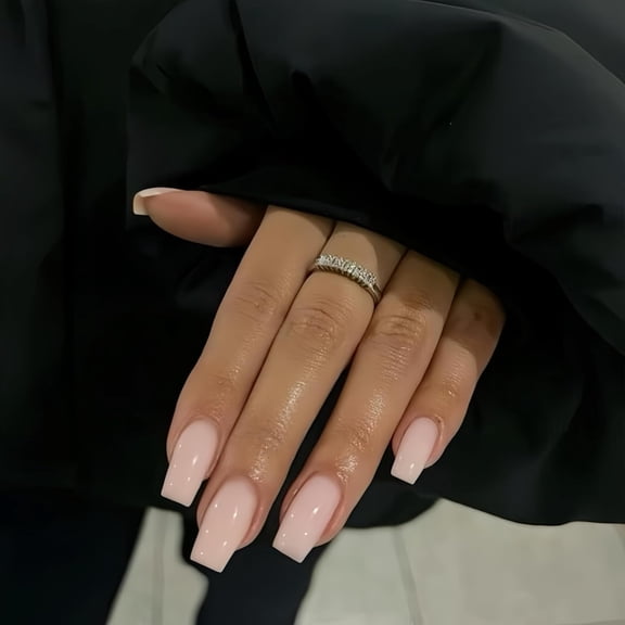 Dusty Pink Long Medium Press on Nails Coffin Nails Press Ons Pale Glossy Gel Full Cover Long Fake Nails For Women, Thick Square Tip Nails Acrylic False Nails Set for Daily & Wedding, 24 Pcs