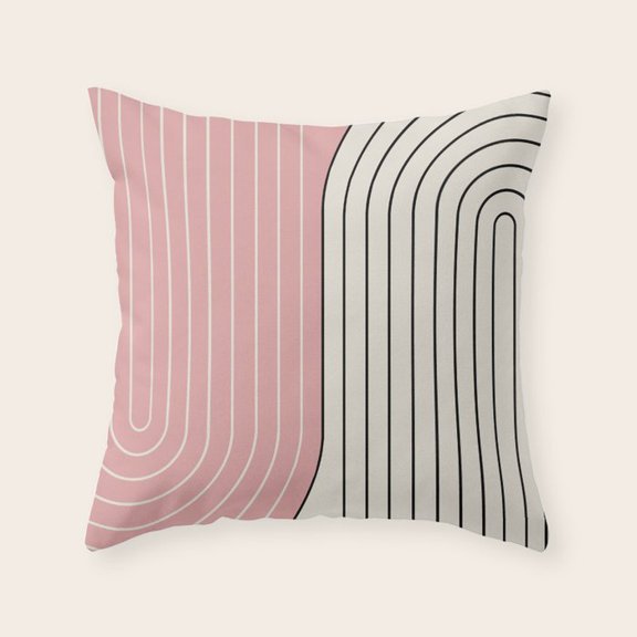 Dusty Pink, Off-White and Black Nested Arch Throw Pillow Cover Only, Polyester Velvet, Modern Sofa Accent, No Insert Included