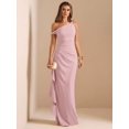 thumbnail image 1 of Dusty Pink One Shoulder Ruched Wrap Maxi Dress With Asymmetrical Ruffle Hem And Draped Detail, 1 of 7