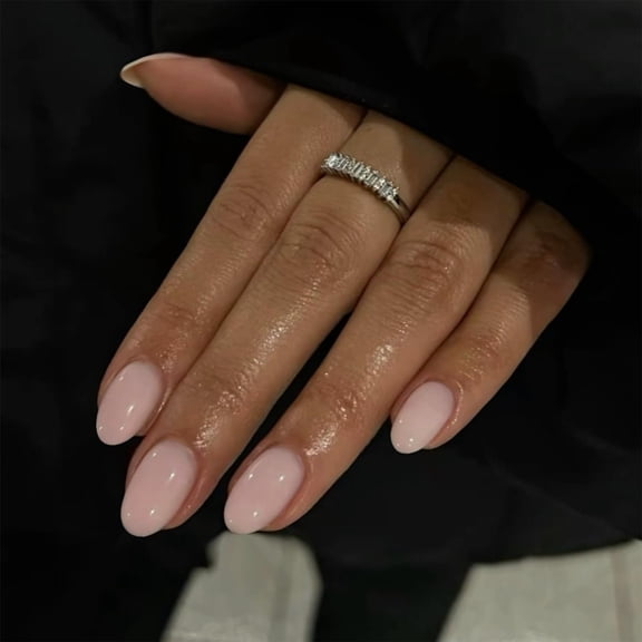 Dusty Pink Press on Nails Short Oval Acrylic Nails Press ons Solid Color Medium Short Fake Nails for Women Reusable Thick Round Glue on Nails for Finger Decoration 24 Pcs