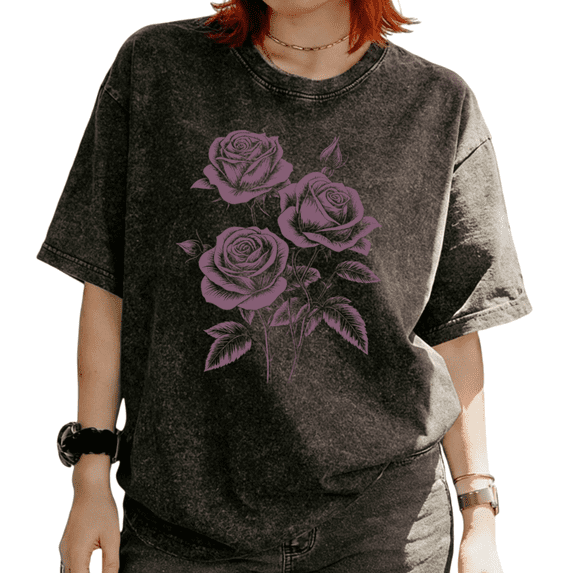 Dusty Pink Rose Floral Graphic Vintage Botanical Graphic Tees T-shirt Short Sleeve Round Neck Black S-2XL Plus Size