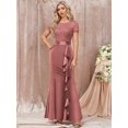 thumbnail image 1 of Dusty Pink Sequin Lace Ruffle Mermaid Evening Maxi Dress, 1 of 30