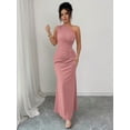 thumbnail image 1 of Dusty Pink Sleeveless One-Shoulder Ruched Waist Elegant Maxi Dress, 1 of 7