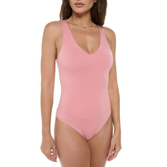 Dusty Pink Small Size Women's Sleeveless V-Neck Tank Top Bodysuit, Sexy Casual Cute Going Out Top Body Suit, Trendy Spring Summer 2024