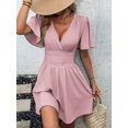 thumbnail image 1 of Dusty Pink Solid Cross Wrap Short Sleeve Ruffle Waist Pleated Mini Dress, 1 of 8