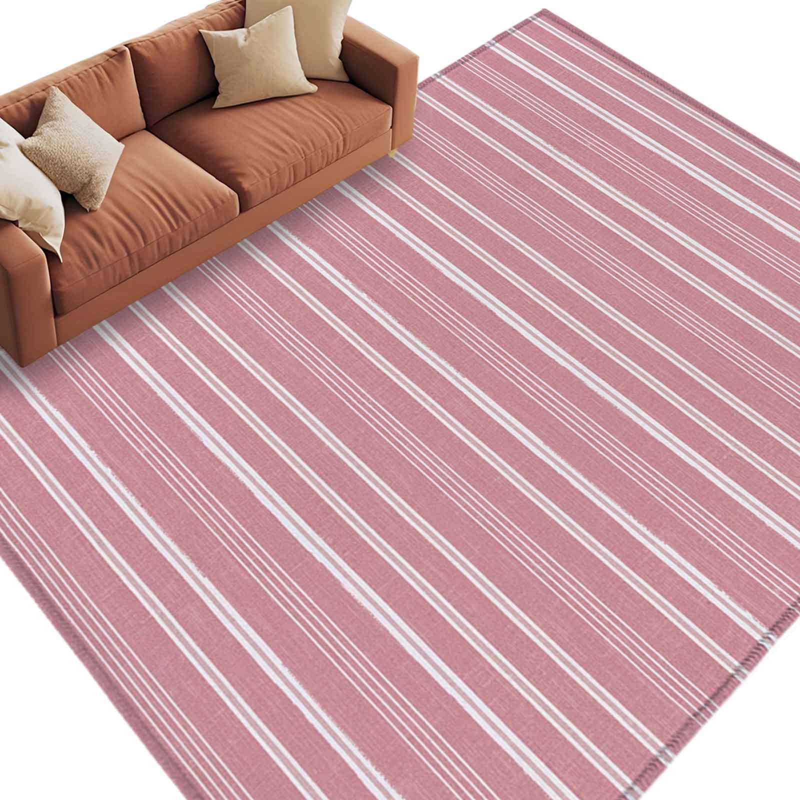 Dusty Pink Striped Washable Living Room Rugs 8'x10', Minimalism Stripes ...