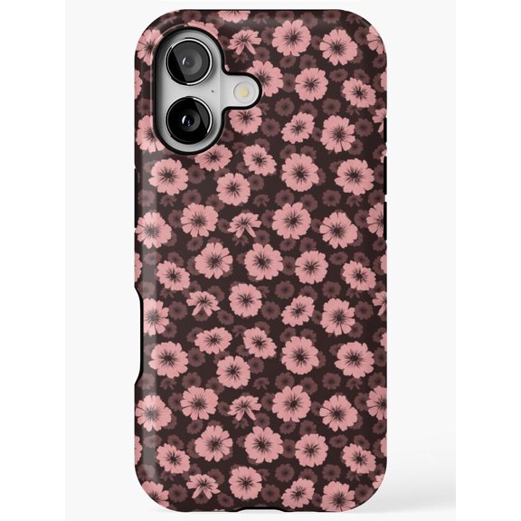 Dusty Pink and Mauve Daisy Floral Tough Case for Apple iPhone, Polycarbonate Shell with TPU Liner
