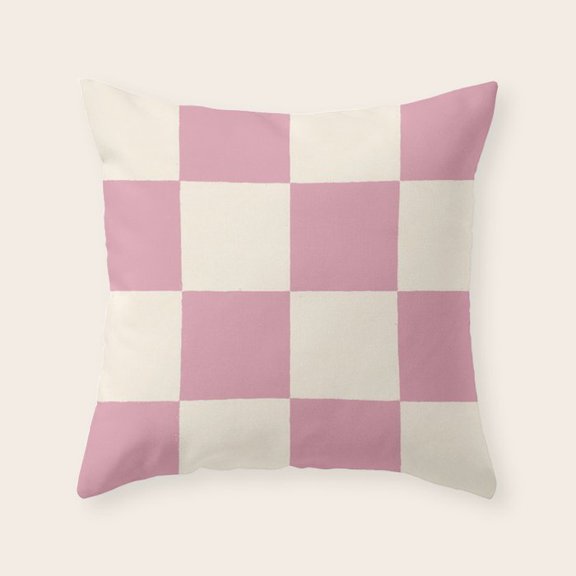 Dusty Pink and Off-White Checkerboard Throw Pillow Cover, Polyester Velvet, Chair Accent, Cover Only, Insert Not Included