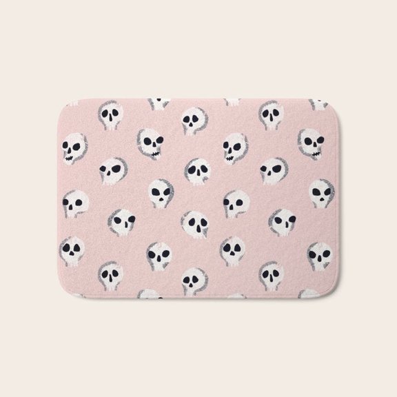 Dusty Pink and Off-White Skull Doormat, Printable Mat Fabric with Non-Slip Backing