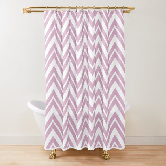 Dusty Pink and White Zigzag Chevron Shower Curtain, 100% Polyester, Geometric Bathroom Style