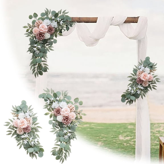 Dusty Rose Artificial Flower Swag - Silk Wedding Arch Flowers (Set of 1) - Elegant Floral Garland for Welcome Signs, Ceremony Decor, Aisle Markers - Realistic Greenery & Blush Blooms