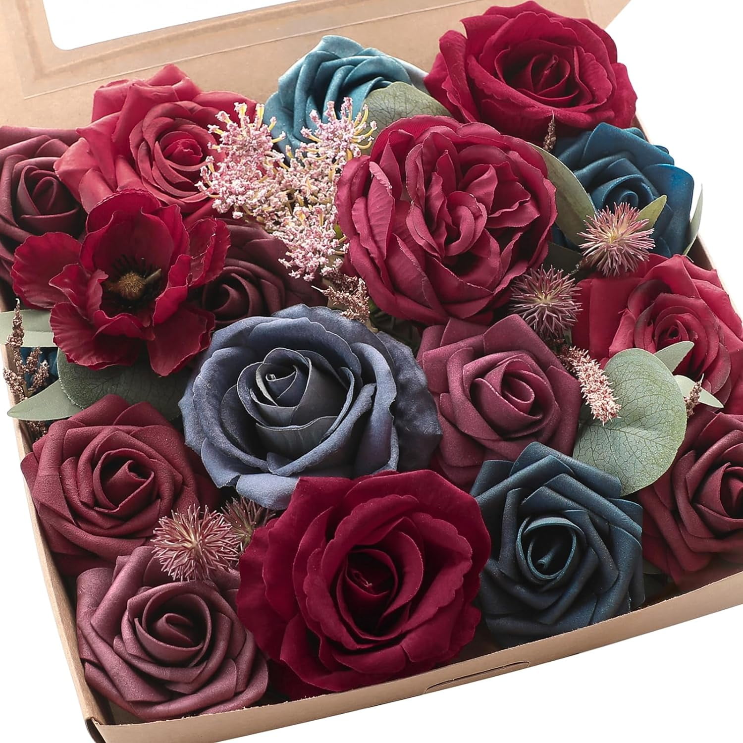 Dusty Rose Cream Artificial Flowers Fake Roses Peonies and Greenery Combo Box Set for DIY Wedding Bouquets Bridal Shower Centerpieces Floral Arrangements Party Tables Home Decorations