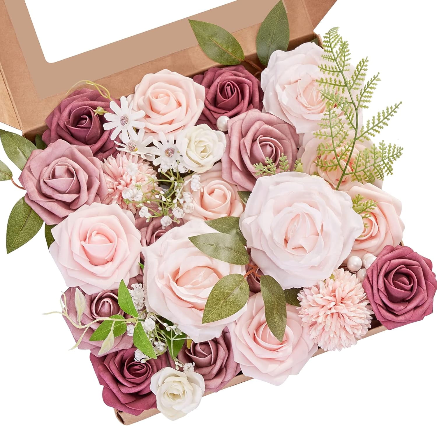 Dusty Rose Fake Flowers for DIY Wedding Bouquets Pink Silk Foam Roses