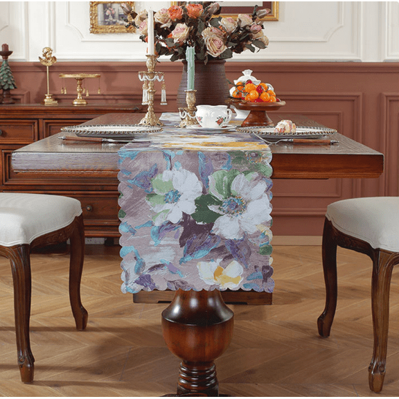 Dusty Rose Floral Runner 12x47 Inch – Ethereal Blooms for Vanity, Console, Artful Accent – Soft & Dreamy