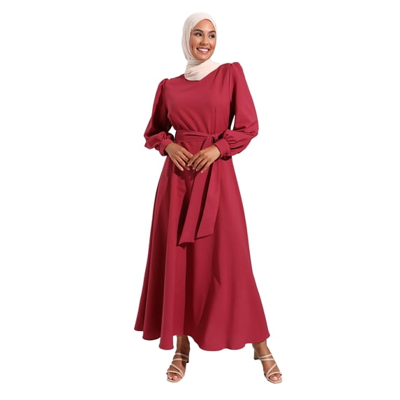 Dusty Rose - Floral - Shawl - Crew neck - Fully Lined - Modest Dress - Refka