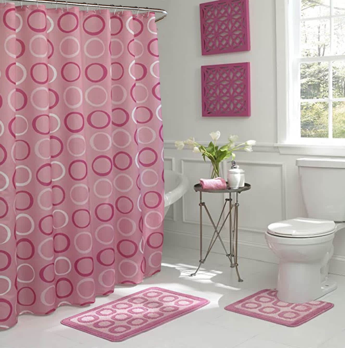 Dusty Rose Geometric, Bathroom Set, 15 Piece, Terrell - Walmart.com