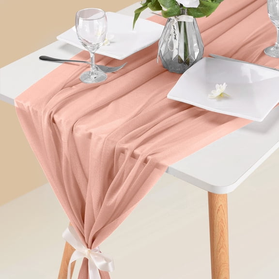 Dusty Rose Gold Sheer Chiffon Table Runner 29x120in Polyester Table Flag Elegant Table Linen for Wedding Bridal Shower Reception Valentine Dinner Table Centerpiece