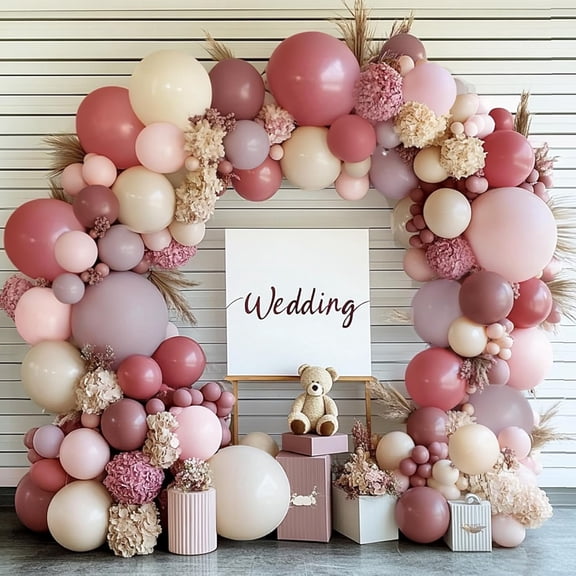 Dusty Rose Pink Balloon Arch Kit, Double Stuffed Pastel Pink Balloons With Mauve Light Pink Matte Blush White Sand Boho Balloon for Birthday Wedding Graduation Flower Anniversary Party Decor